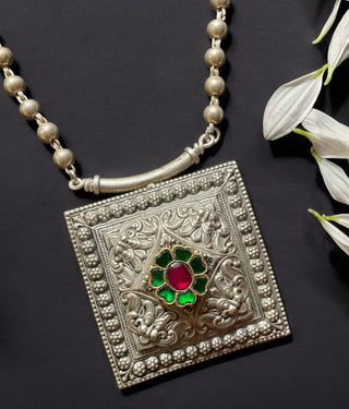 The Kirtimukha Silver Heritage Nakkasi Necklace