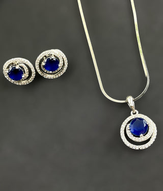 The Azva Silver Pendant Set (Blue)