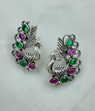 The Amukta Silver Gemstone Earstuds (Red/Green)