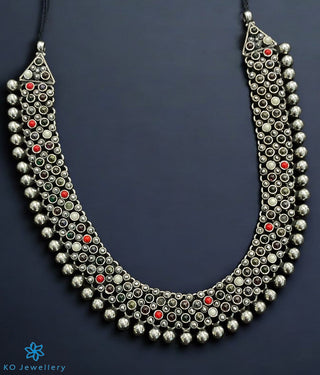 The Ritwik Silver Navratna Necklace & Earrings