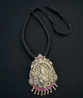The Aadhvitha Silver Ganesha Thread Necklace (Oxidised)