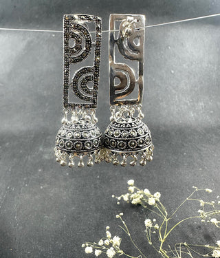 The Rectangle Silver Marcasite Jhumkas