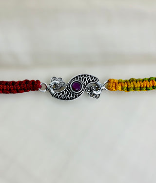 The Twin Peacock Silver Rakhi