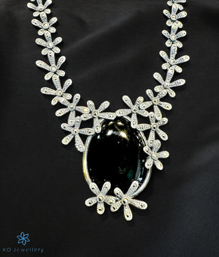 The Ryna Silver Marcasite Necklace & Earrings (Black)