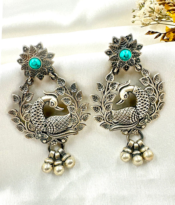 The Exotic Silver Peacock Earrings