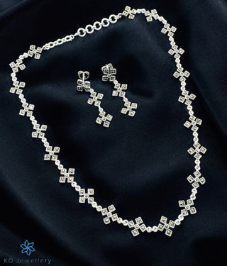 The Squared Silver Marcasite Necklace Set