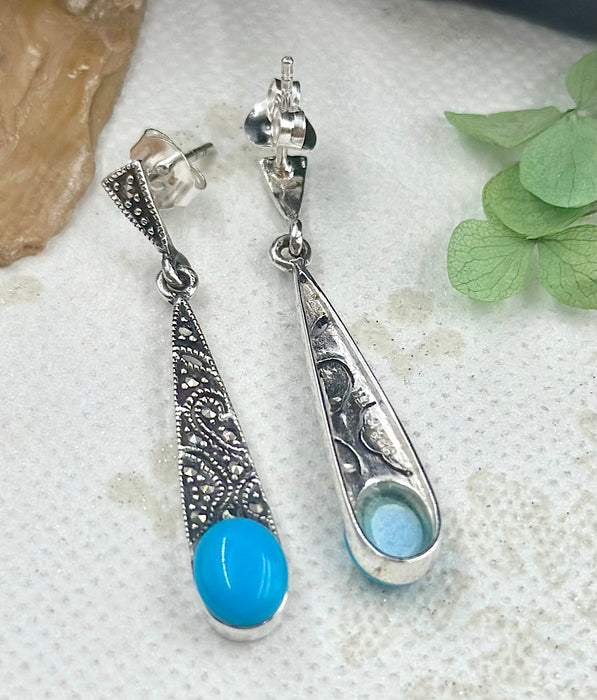 The Silver Marcasite Earrings (Turquoise)