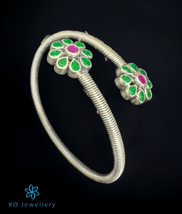 The Green Flowers Silver Flexible Open Bracelet