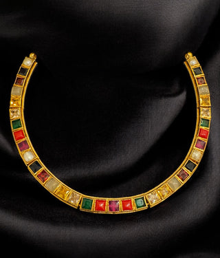 The Preksha Silver Navratna Necklace & Earrings