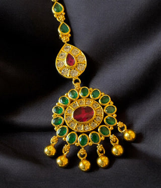 The Isva Silver Bridal Maang Tikka (Green)