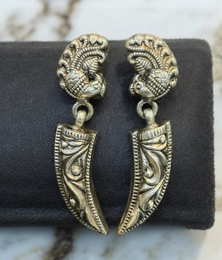 The Arya Silver Peacock Nakshi Earrings