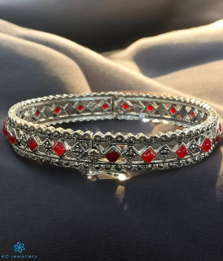 The Regal Red Silver Marcasite Openable Bracelet (Free Size)