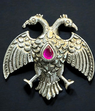 The Red Dvirupa Gandaberunda Silver Pendant/Brooch (Oxidised/Small)