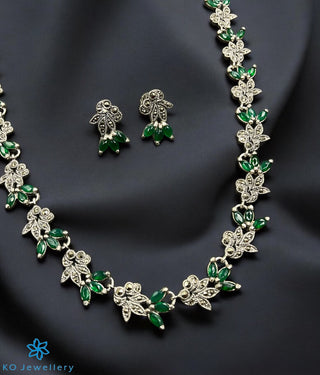 The Gemstone Grace Silver Marcasite Necklace & Earrings (Green)