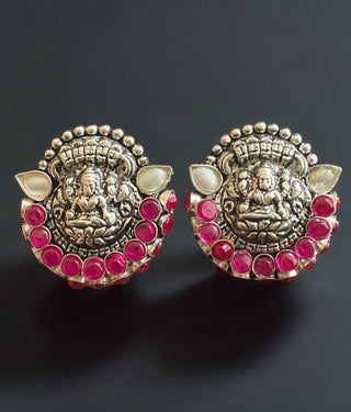 The Abhata Silver Kempu Lakshmi Pendant & Earrings (Oxidised)