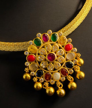 The Bhumika Silver Navratna Necklace