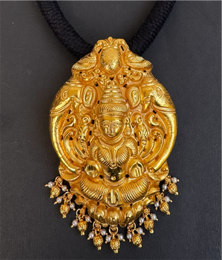 The Narayani Silver Lakshmi Thread Necklace (Black)