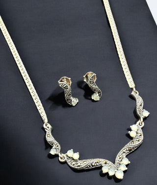 The Ethereal Mother of Pearl Silver Marcasite Necklace & Earrings