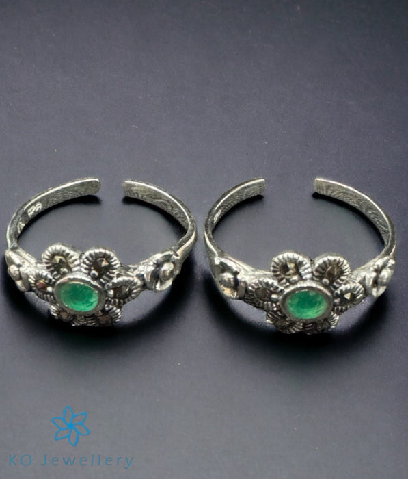 The Preet Silver Marcasite Toe-Rings (Green)