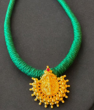 The Nagara Lakshmi Silver Thread Necklace & Earrings (Green)