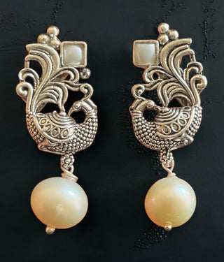 The Anavila Silver Peacock Pearl Earrings