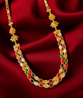 The Meghana Silver Navaratna  Necklace (2 Layers)