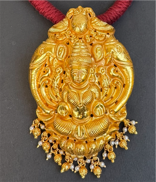 The Narayani Silver Lakshmi Thread Necklace (Maroon)