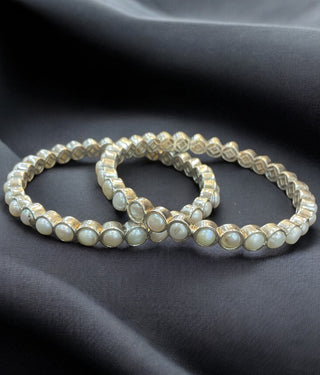 The Mrinmoyee Silver Pearl Bangle- Single (Size/2.2/ 2.4/2.6/2.8)