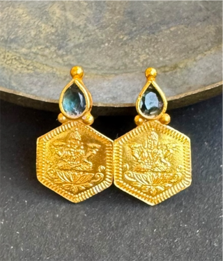 The Sadara Silver Kasu Lakshmi Earstuds (Blue)