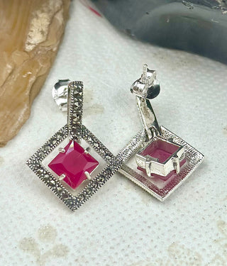 The Silver Marcasite Earrings (Red)