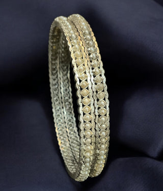 The Jhilmil Silver Pearl Bangle- Single (Size/2.2/ 2.4/2.6/2.8)