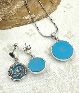 The Silver Marcasite Pendant Set (Turquoise)