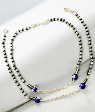 The Smriti Evileye blackbead Silver Anklets - Pair