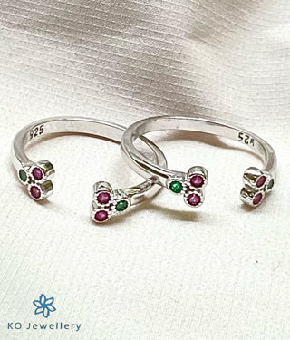 The Lavinia Silver Toe-Rings (Pink/Front open)