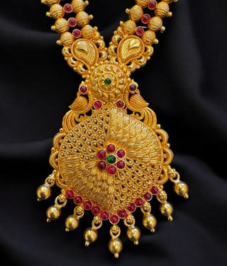 The Taraka Silver Long Filigree Peacock Necklace & Earrings