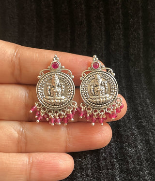 The Viraja Silver Lakshmi Earrings (Red)