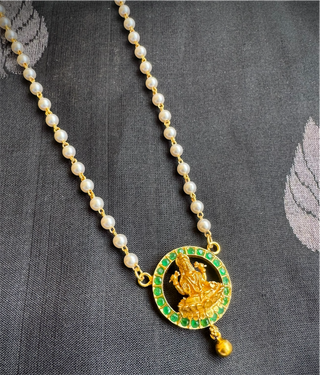 The Padmaja Silver Pearl Lakshmi Necklace (Green)