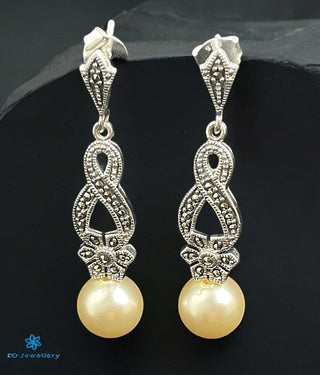 The Viola Silver Marcasite Cocktail Earrings (Pearl)