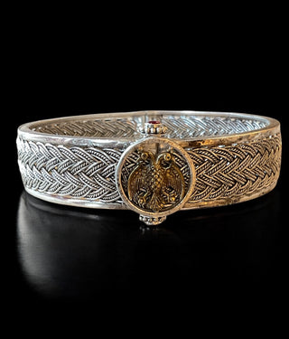 The Rujuta Silver Antique Openable Gandaberunda Bracelet-Single (Oxidised/Size/2.2/2.4/2.6/2.8)