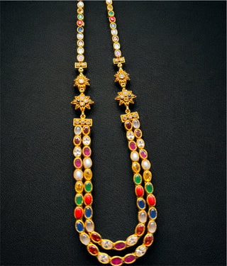 The Meghana Silver Navaratna  Necklace (2 Layers)