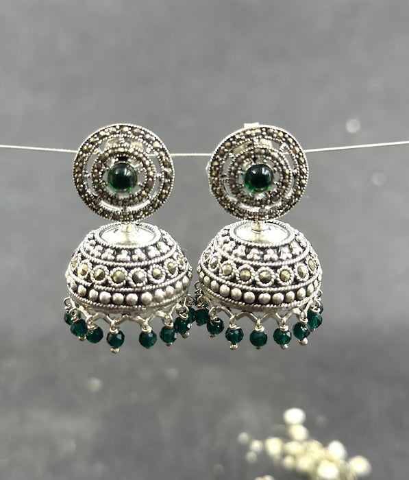 The Green Silver Marcasite Jhumkas