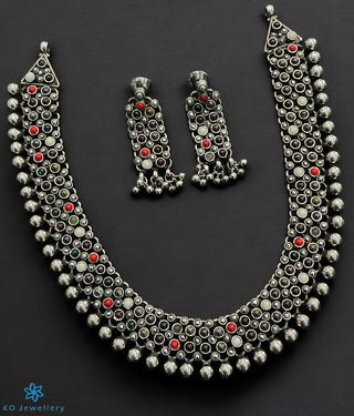 The Ritwik Silver Navratna Necklace & Earrings