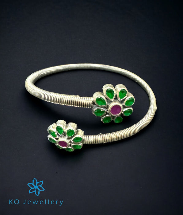 The Green Flowers Silver Flexible Open Bracelet