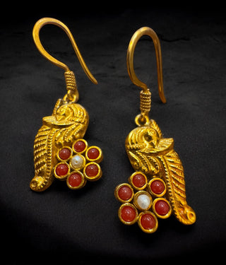 The Barhin Silver Peacock Coral & Pearl Earrings