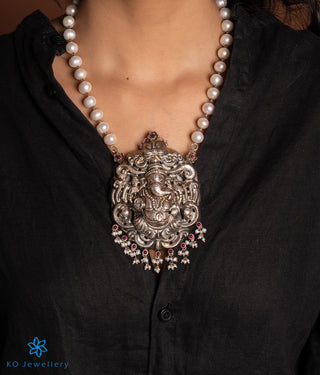 The Ganadevata Silver Ganesha Pearl Nakkasi Necklace