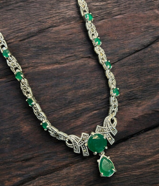 The Regal Green Silver Marcasite Necklace