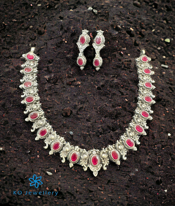 The Aditya Silver Kemp Peacock Necklace & Earrings