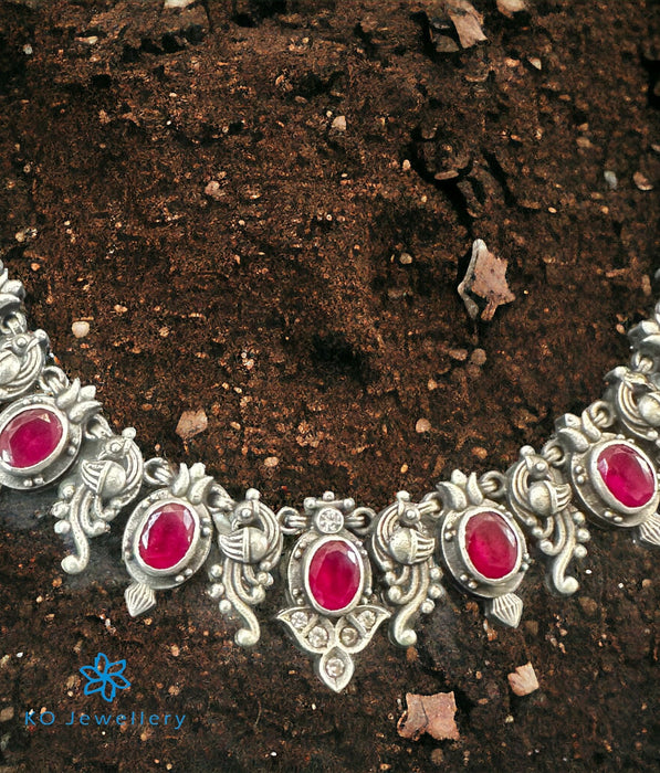 The Aditya Silver Kemp Peacock Necklace & Earrings