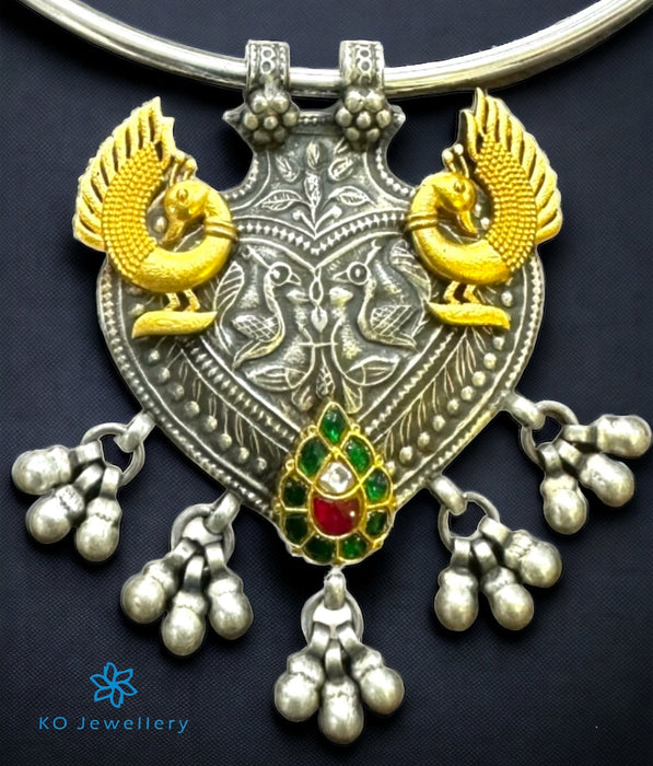The Himani Silver Antique Peacock Hasli Necklace (2 tone)