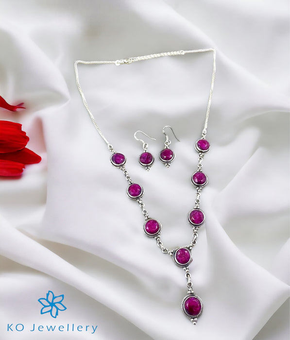 The Silver Gemstone Necklace & Earrings (Pink)